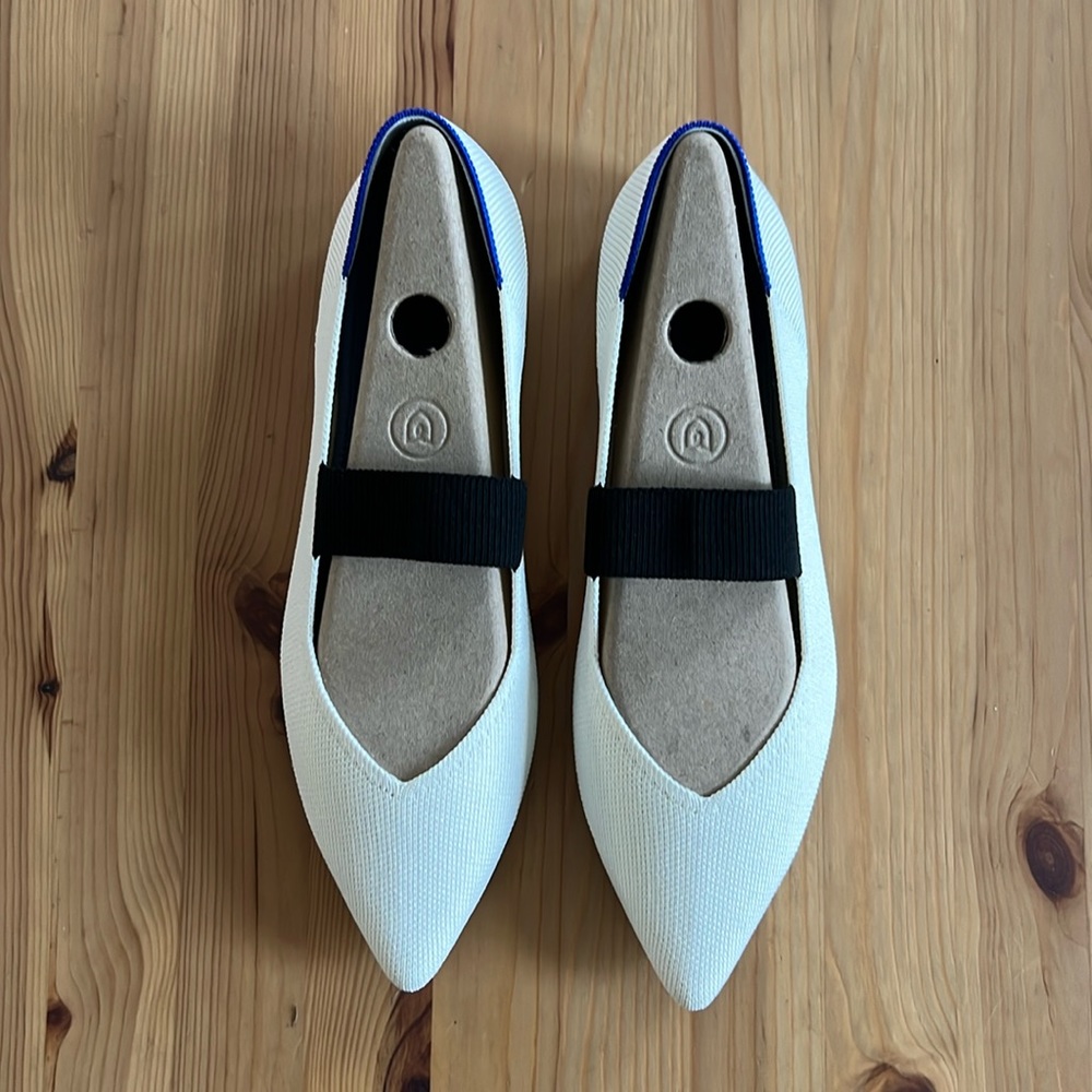 Rothy’s The Point Mary Jane; 7.5; Love Bird (White w/ black strap); Brand new